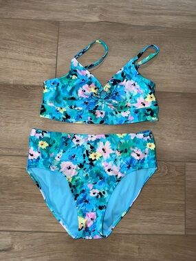 art class Turquoise Floral Bikini Top and bottom 2 piece size large 10/12